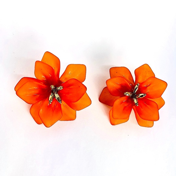 New! Orange Blooming Flower S925 Silver Earrings - Picture 2 of 3